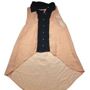 MATERIAL GIRL Sheer Sleeveless High Low Button Up Blouse Shirt Peach Size Small